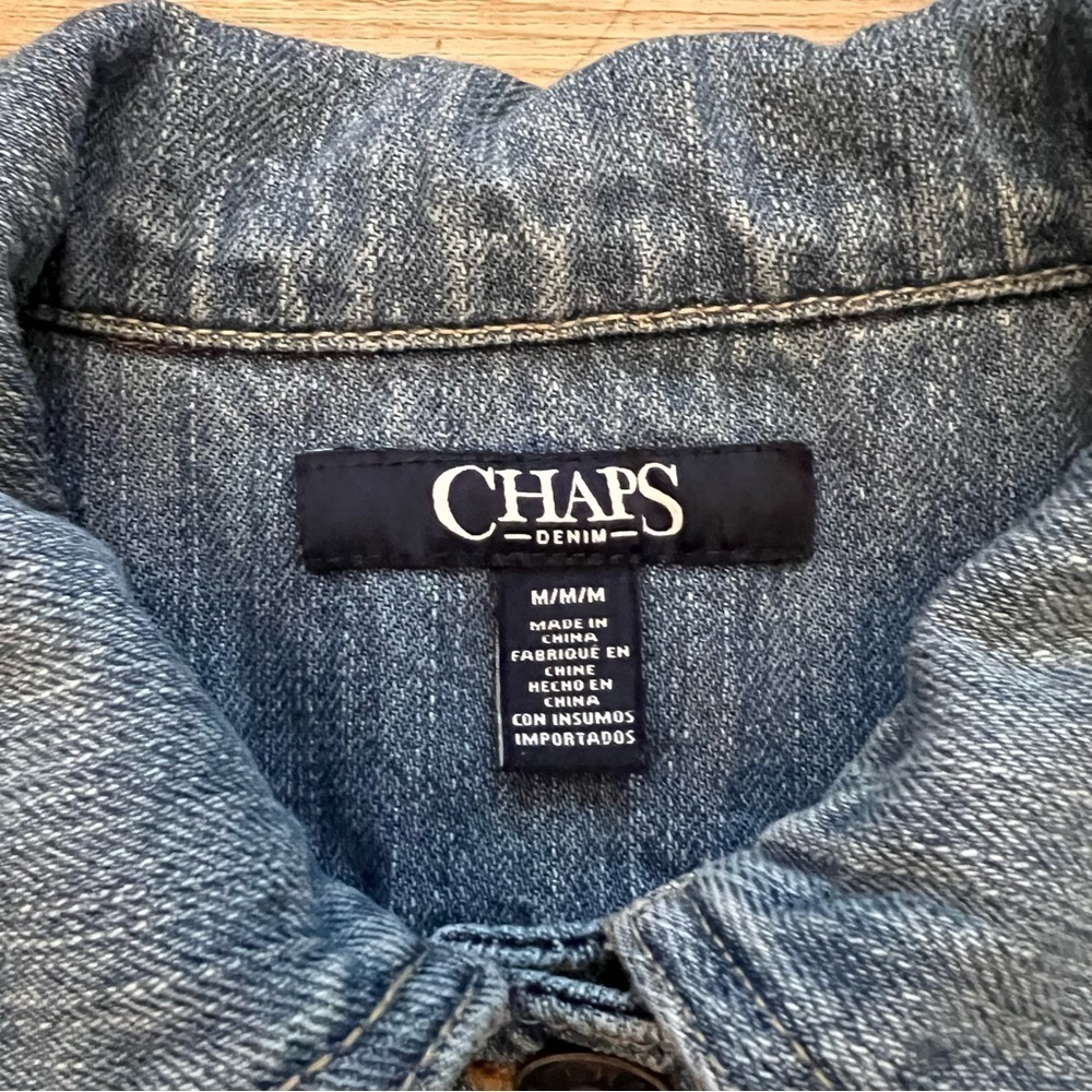 Chaps Mixed Media Denim Sweatshirt Jean Jacket Button Front Blue Gray Size M - Picture 6 of 8